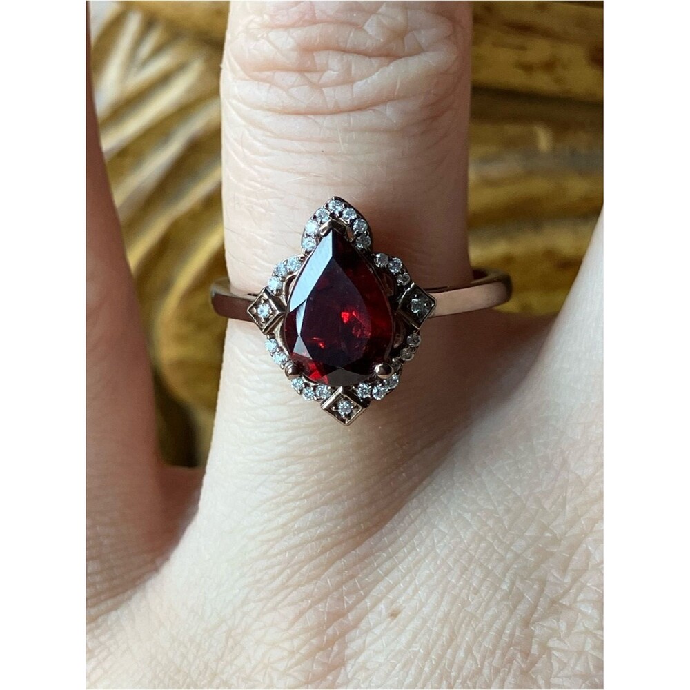 Mozambique Garnet Moissanite Sterling Silver Ring Size 8